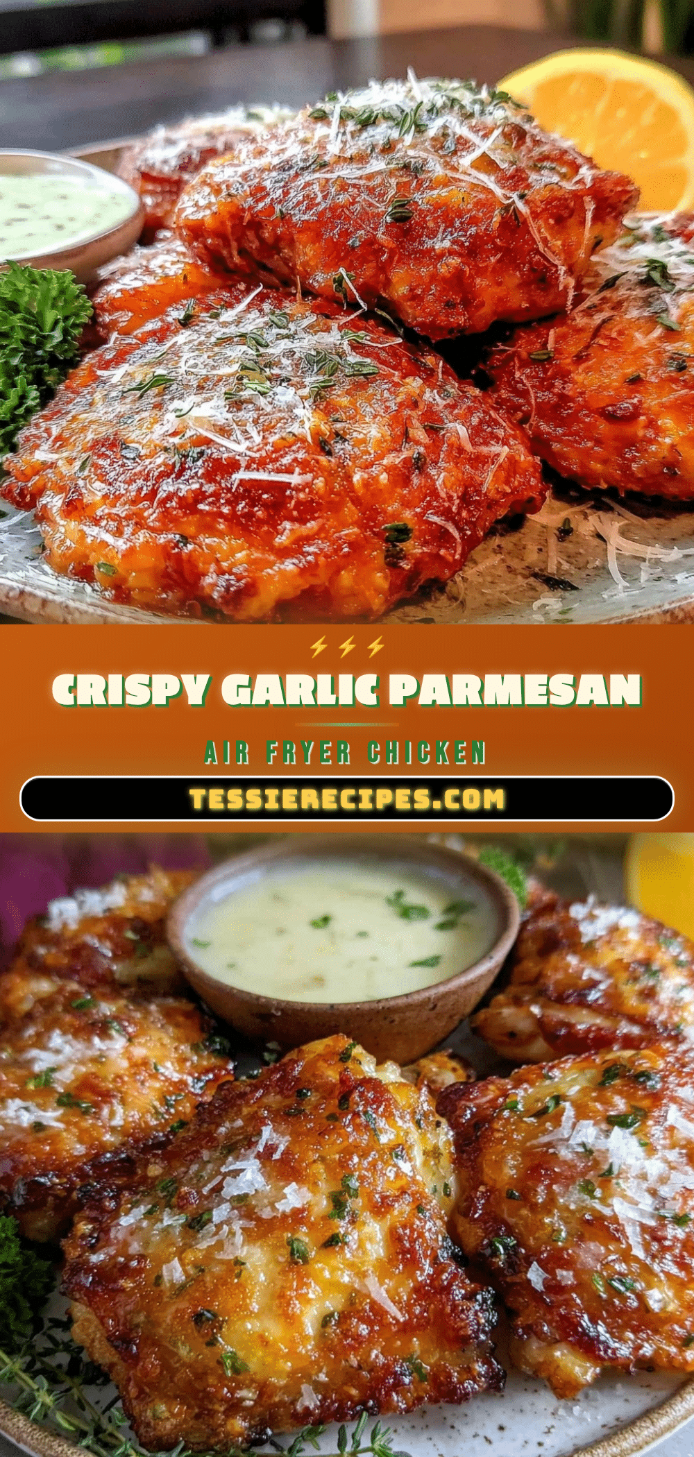 crispy garlic parmesan air fryer chicken thighs recipe