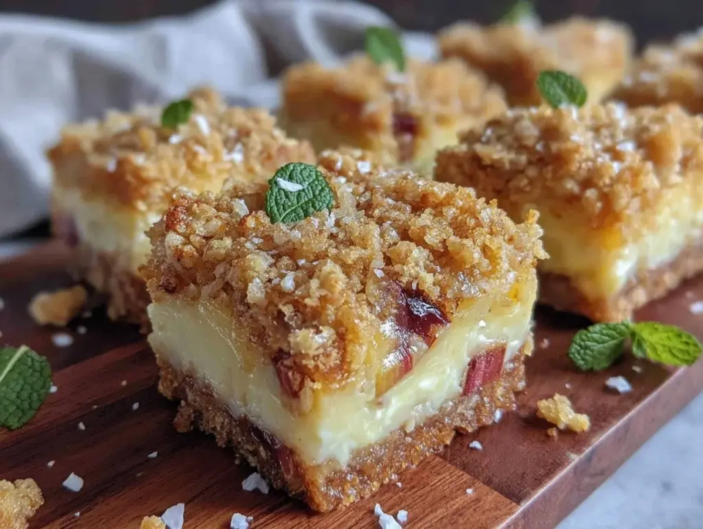 crispy rhubarb custard bars - featured image