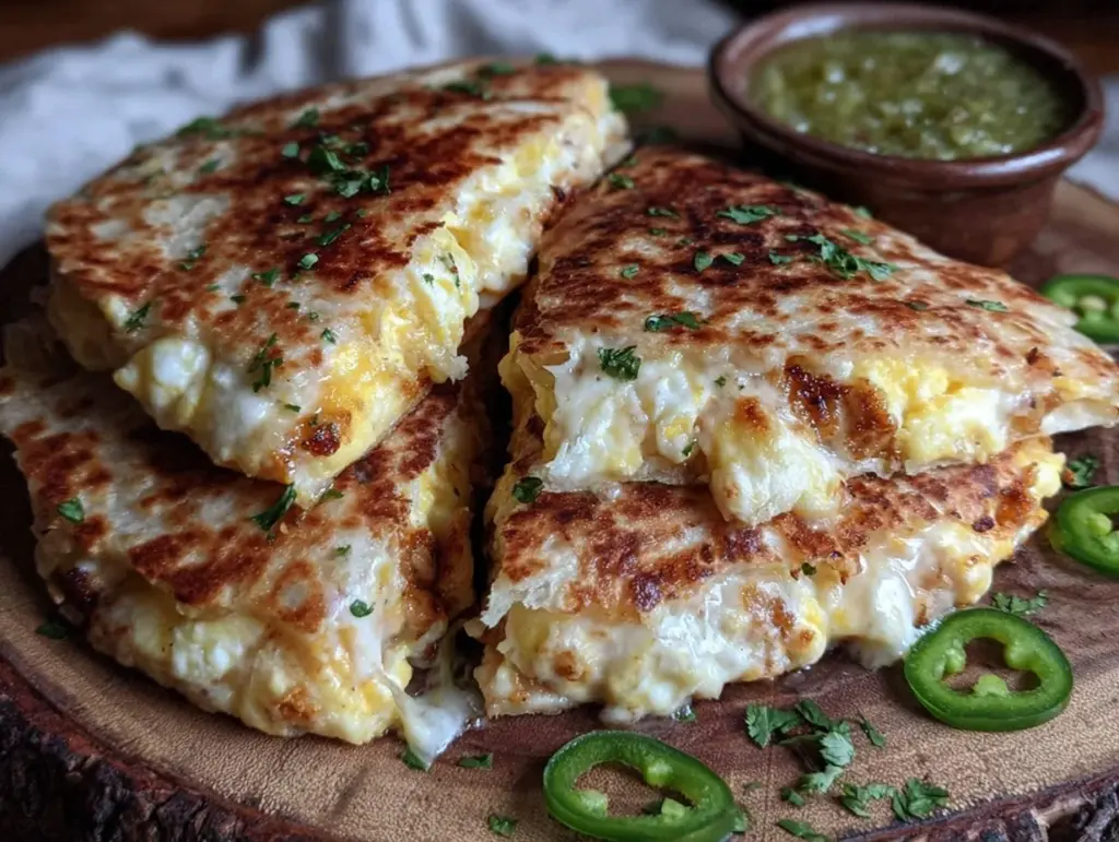crispy sausage and egg breakfast quesadilla - featured image