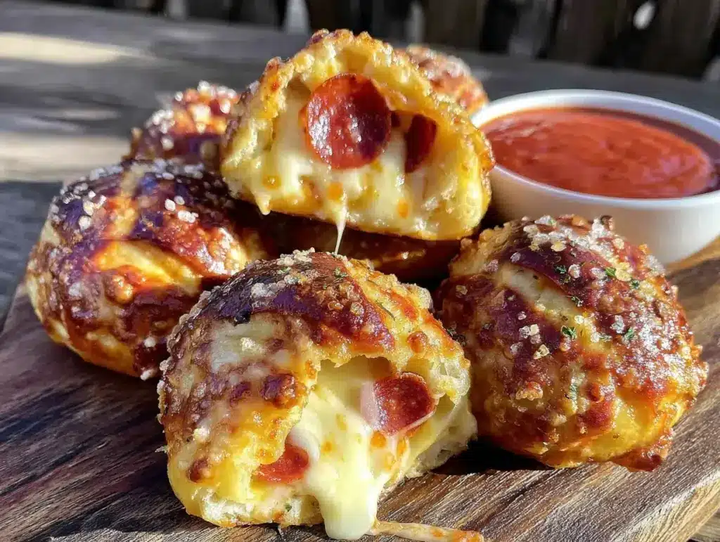 crispy stuffed pepperoni pizza pretzel bites - featured image