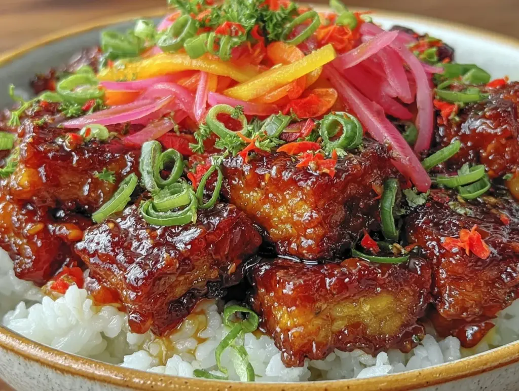 crispy teriyaki tempeh bowl - featured image