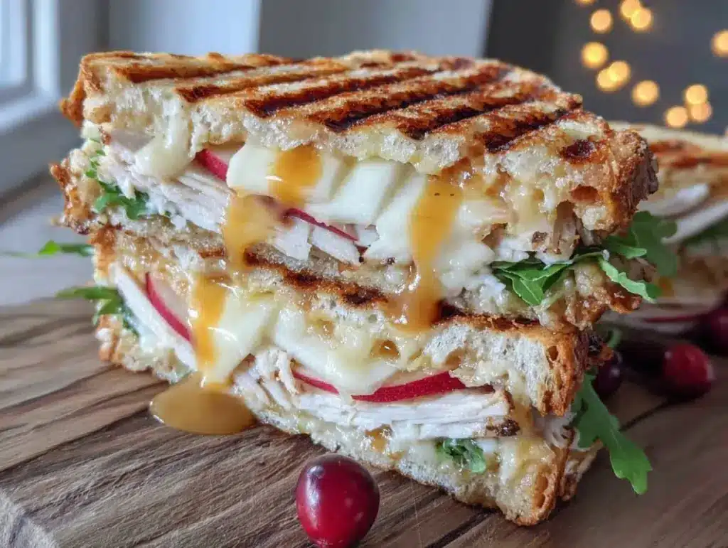 crispy turkey apple brie panini - featured image