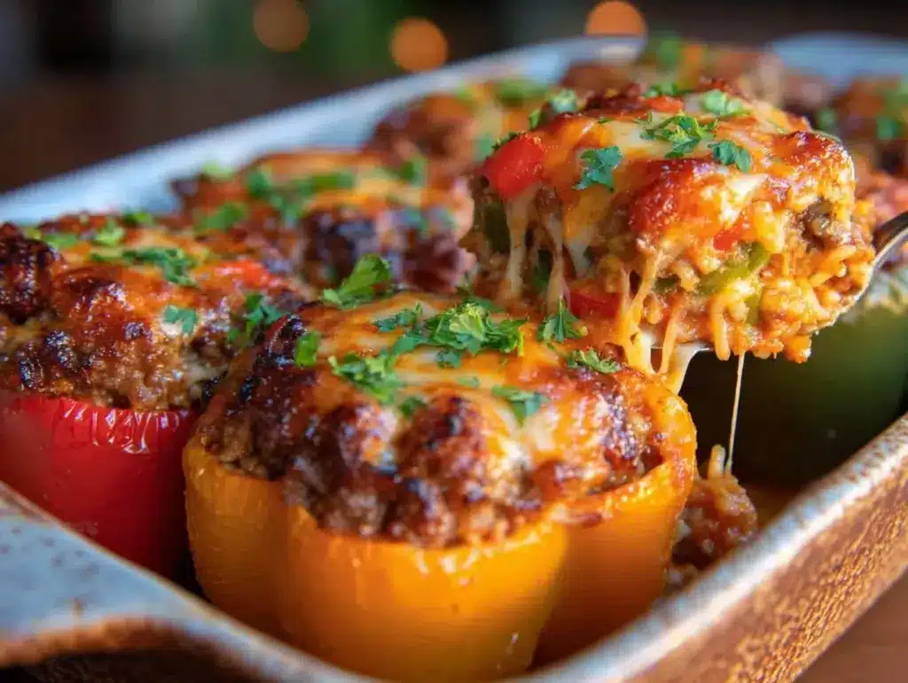easy cheesy stuffed pepper casserole - featured image