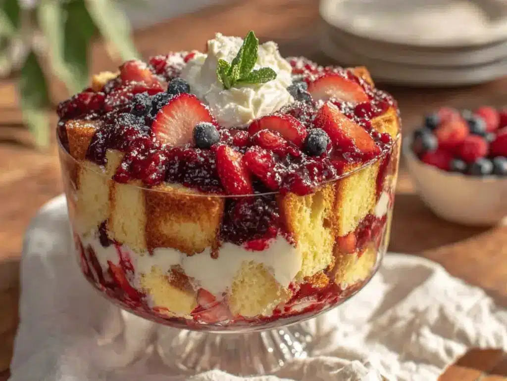 easy no bake red white and blue berry trifle - featured image