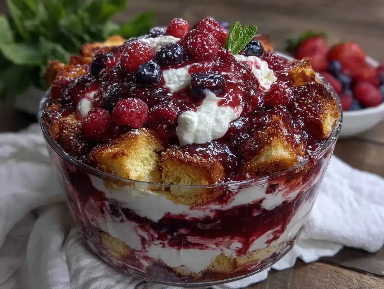 easy no bake red white and blue berry trifle preparation steps