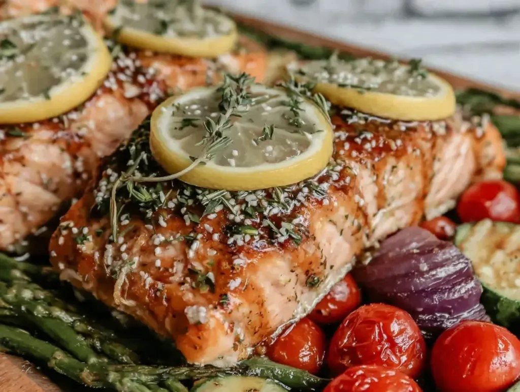 easy sheet pan lemon herb salmon - featured image