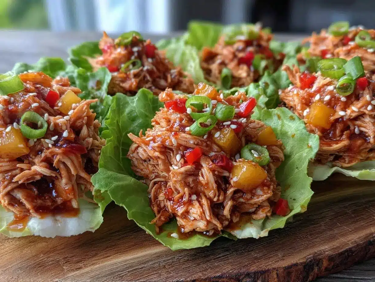 easy sweet crockpot Hawaiian chicken lettuce wraps preparation steps