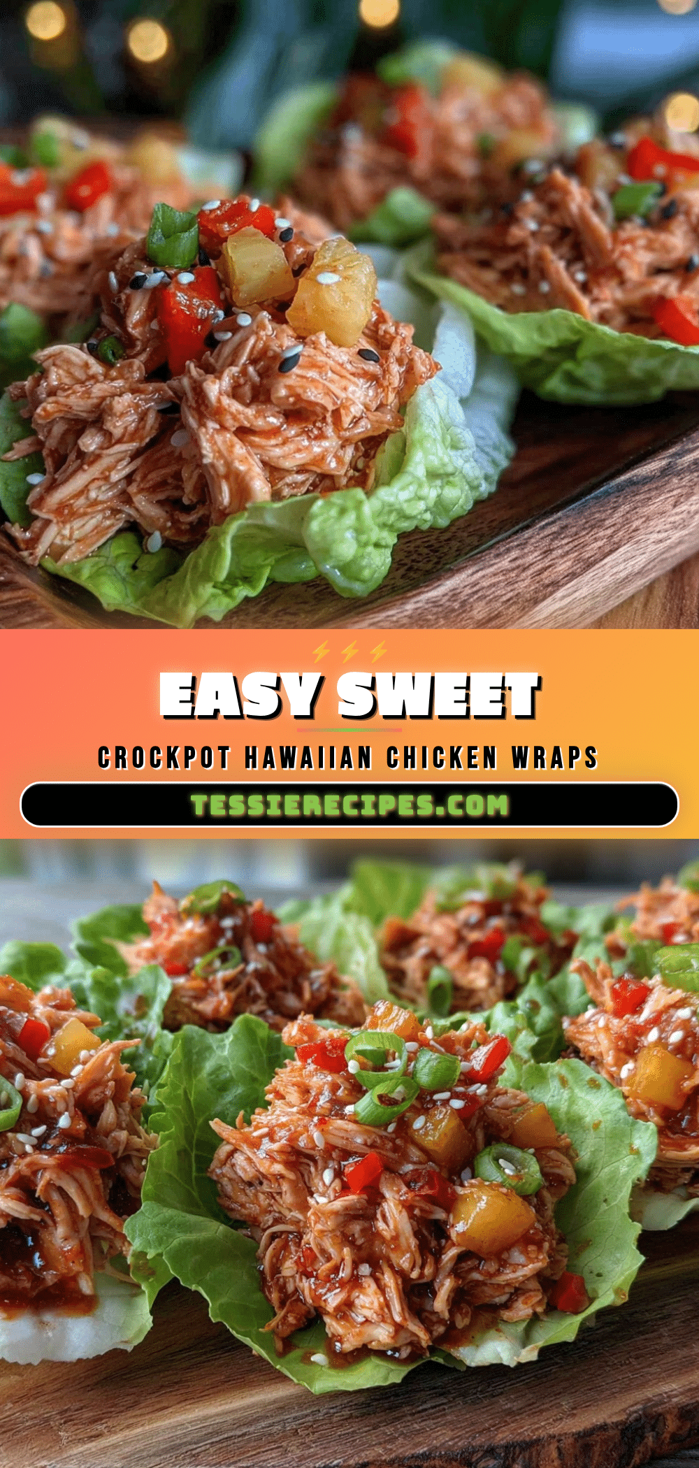 easy sweet crockpot Hawaiian chicken lettuce wraps recipe