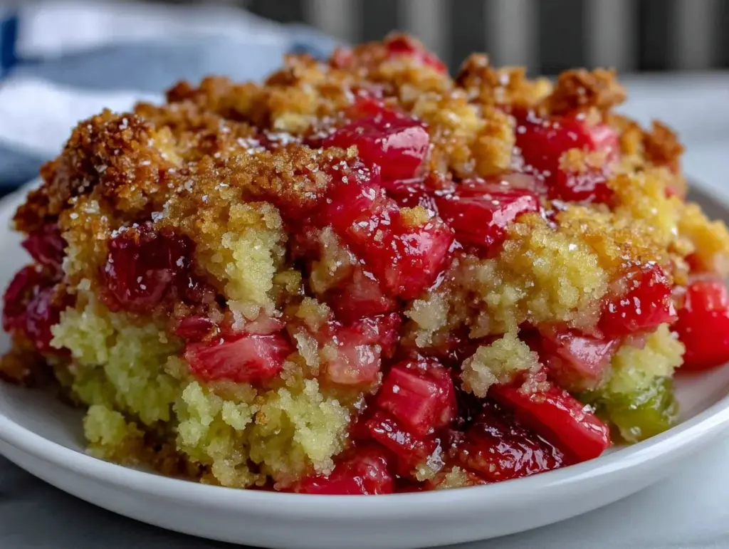 easy tangy rhubarb dump cake - featured image