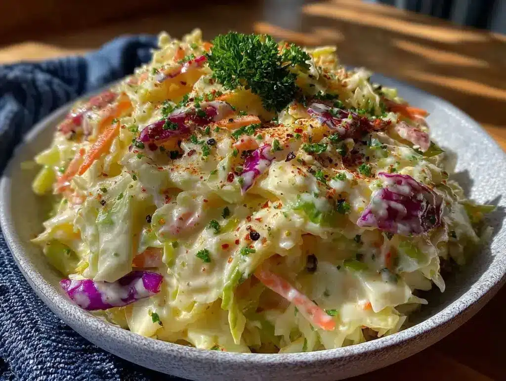 fresh creamy coleslaw without mayo - featured image