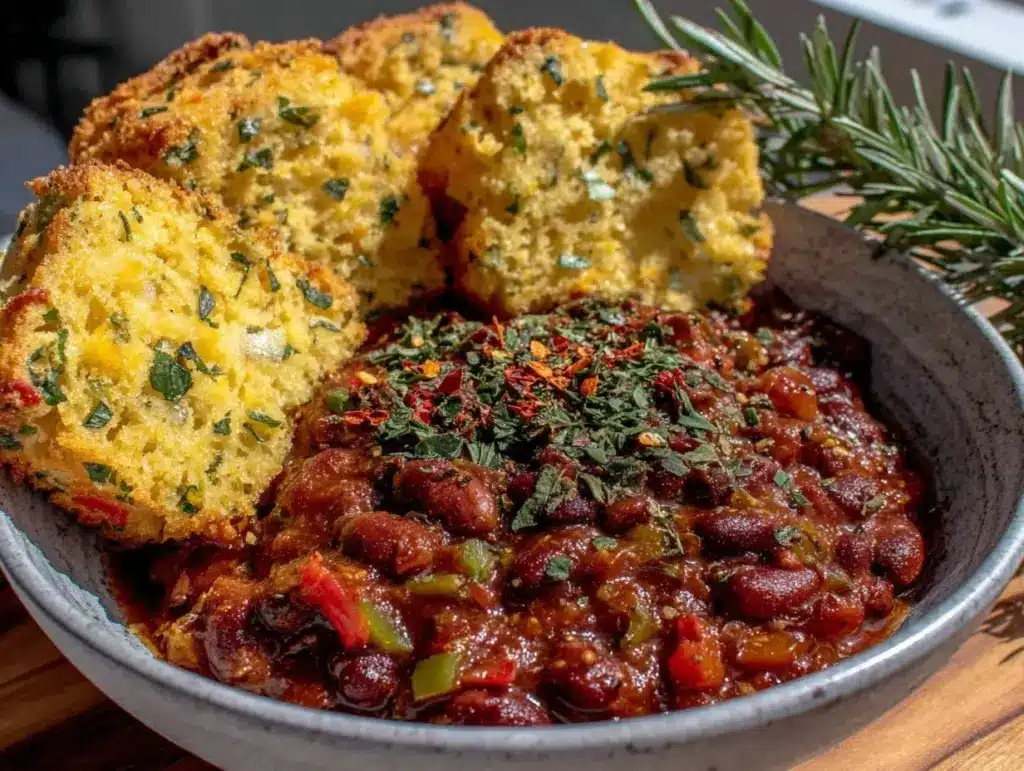 hearty vegetarian three bean chili - featured image