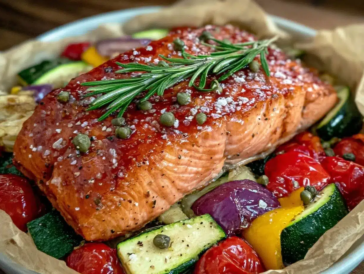 Mediterranean salmon in parchment preparation steps