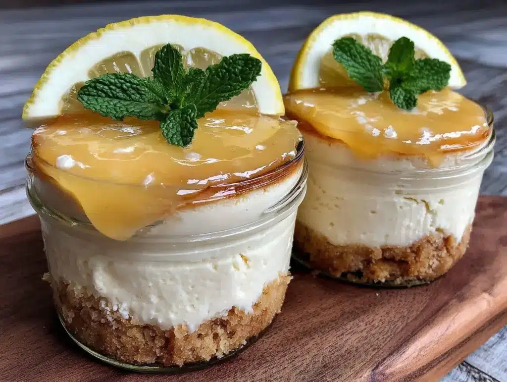mini lemon cheesecakes in mason jars - featured image