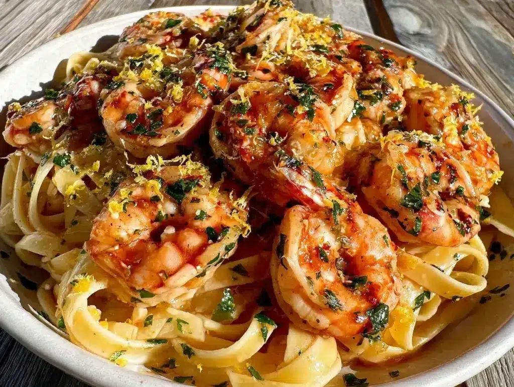 one-pot lemon garlic shrimp pasta - featured image