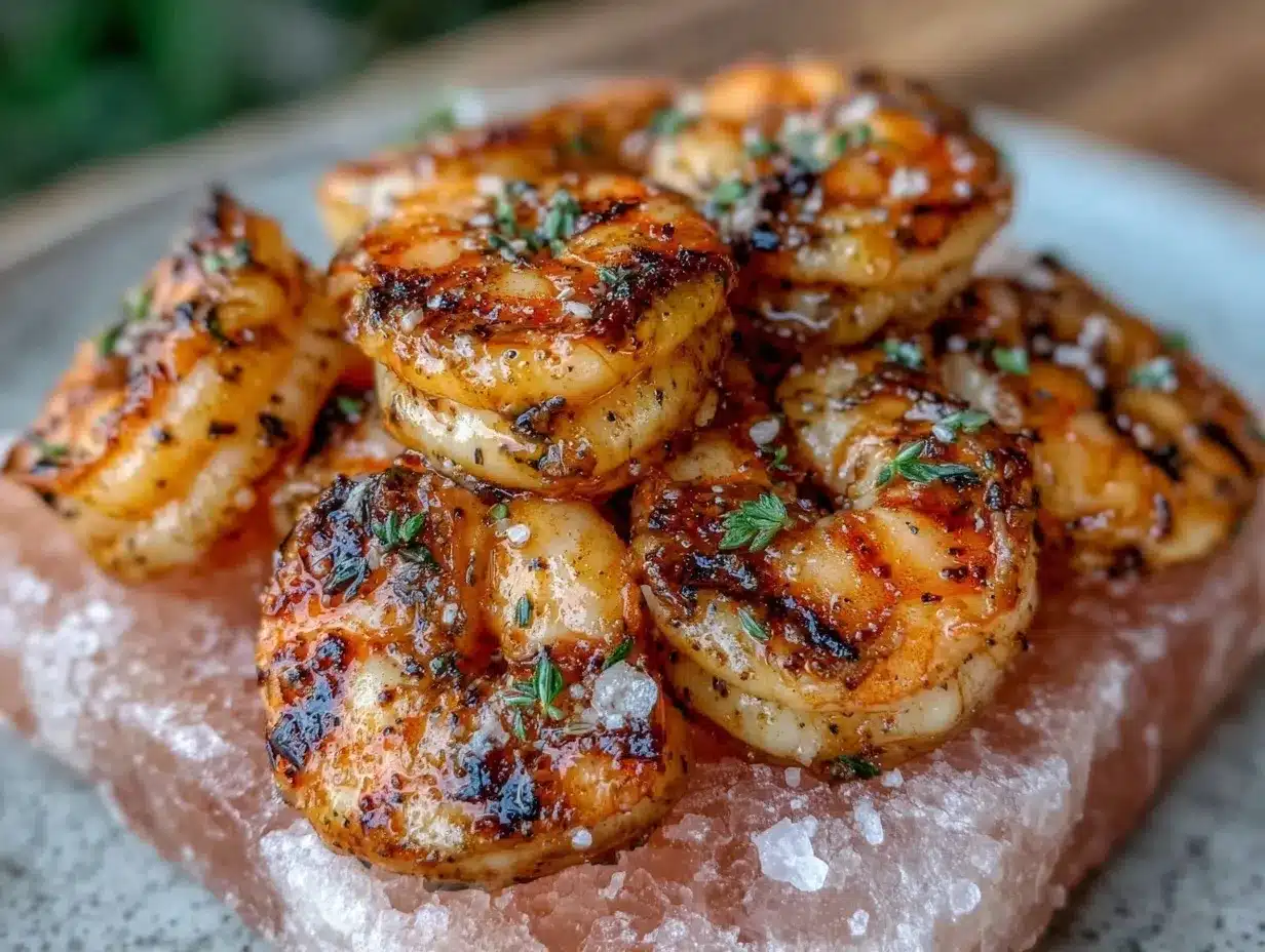 pink Himalayan salt block grilled shrimp preparation steps