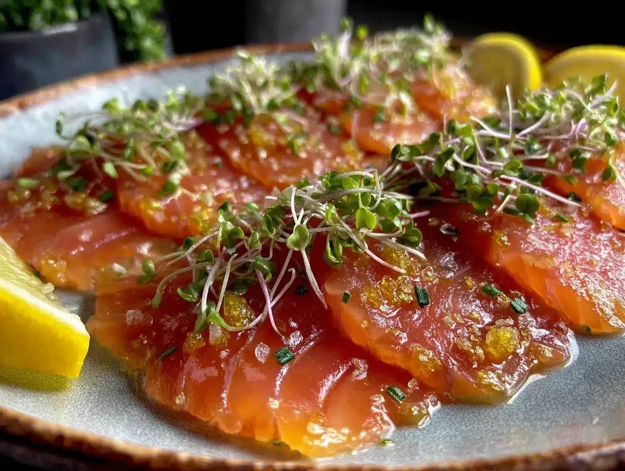pink salt cured salmon crudo preparation steps