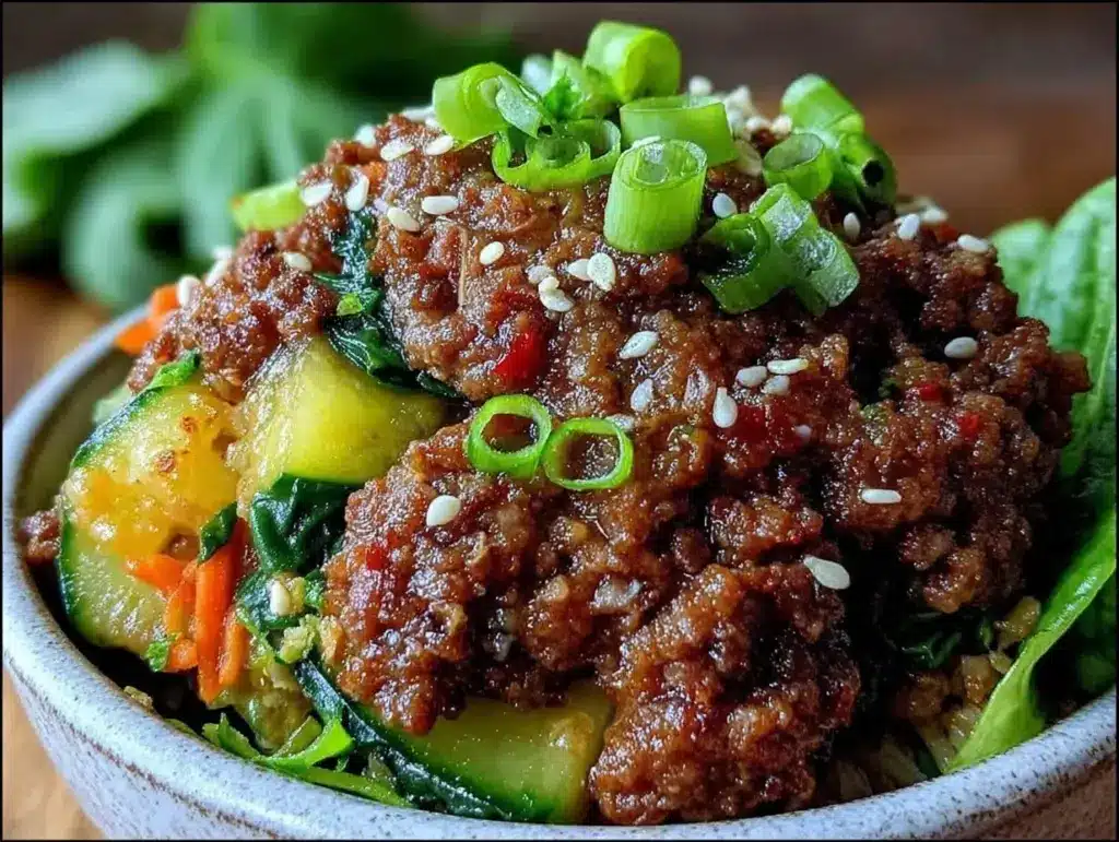 quick savory korean ground beef bowl - featured image