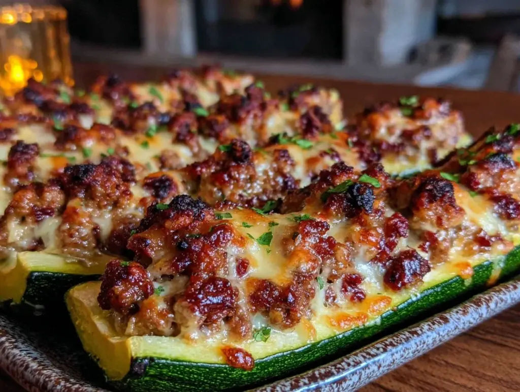 stuffed zucchini boats with italian sausage - featured image