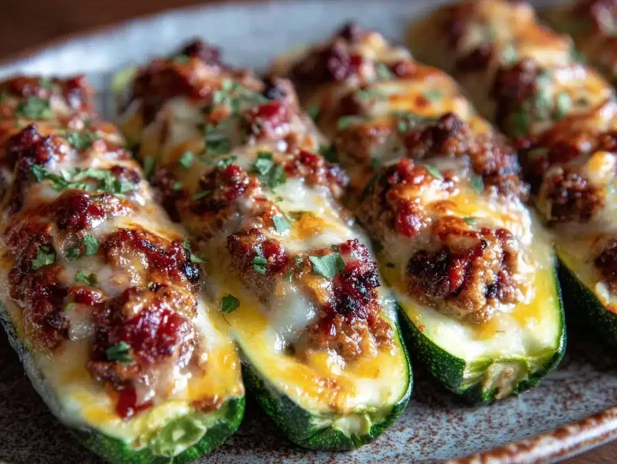 stuffed zucchini boats with italian sausage preparation steps